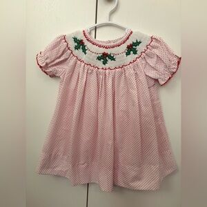 Pink Polka Dot Dress with Holly Embroidery